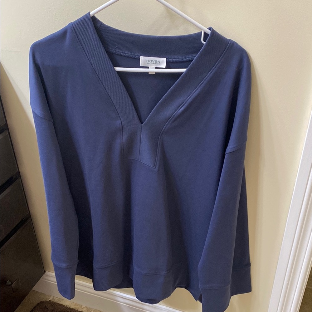 Talbots Haven Well Within Navy Blue V-Neck Sweatshirt